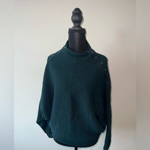 Tahari Dark Teal Cowl Neck Dolman Sweater with Button Accents